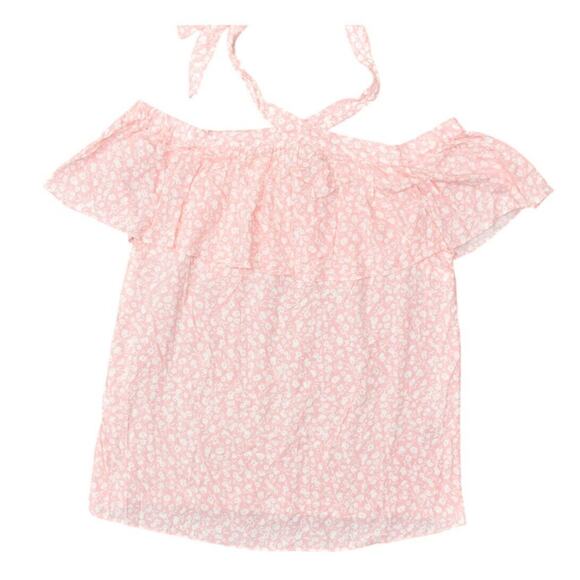 Tommy Hilfiger Women's Pink Floral Halter Blouse L Polyester Short Sleeve - Picture 1 of 7
